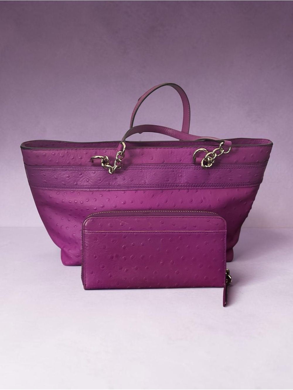 Kate Spade Rose Avenue Ostrich Embossed Leather Bow Tote Bag & Wallet Set - Picture 14 of 14